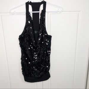 Forever 21 Women Small Black Shiny Sheer Top